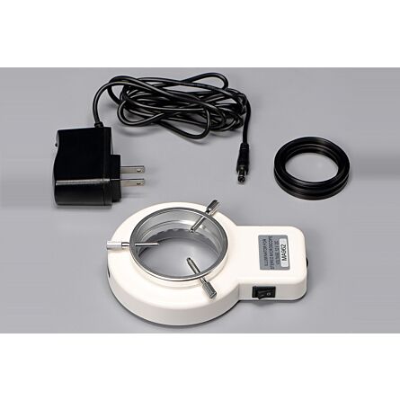 Meiji Techno EM-51L Trinocular Stereo Entry-Level Industrial and Educational Microscope with 6.7X – 45X Zoom Range Magnification on a pole stand