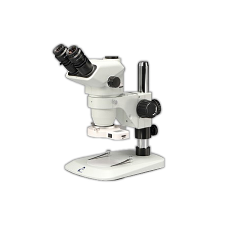 Meiji Techno EM-51L Trinocular Stereo Entry-Level Industrial and Educational Microscope with 6.7X – 45X Zoom Range Magnification on a pole stand