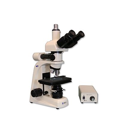Meiji Techno MT8100L Metallurgical Trinocular Upright Brightfield Compound Microscope with Infinity Corrected Plan EPI 5X, 10X, 20X, 50X and Vertical Koehler LED Incident or Transmitted Light