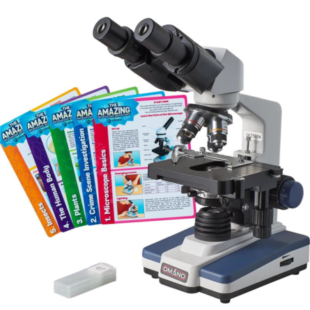 Omano OM118-B4SL LED Compound Student Microscope 40X-1000X Gift Package