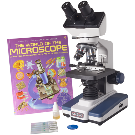 Omano OM118-B4L LED Compound Student Microscope 40X-1000X Gift Package