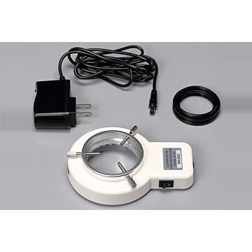 Meiji Techno EM-51L Trinocular Stereo Entry-Level Industrial and Educational Microscope with 6.7X – 45X Zoom Range Magnification on a pole stand