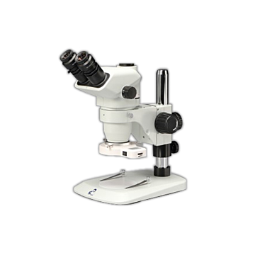 Meiji Techno EM-51L Trinocular Stereo Entry-Level Industrial and Educational Microscope with 6.7X – 45X Zoom Range Magnification on a pole stand