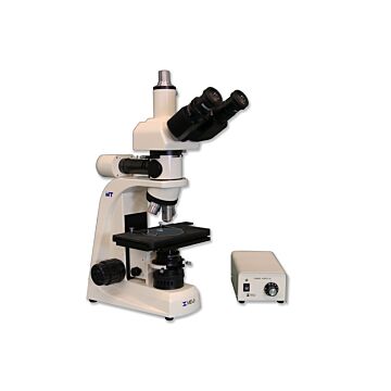 Meiji Techno MT8100L Metallurgical Trinocular Upright Brightfield Compound Microscope with Infinity Corrected Plan EPI 5X, 10X, 20X, 50X and Vertical Koehler LED Incident or Transmitted Light