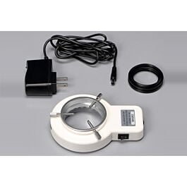 Meiji Techno EM-51L Trinocular Stereo Entry-Level Industrial and Educational Microscope with 6.7X – 45X Zoom Range Magnification on a pole stand