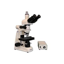 Meiji Techno MT8100L Metallurgical Trinocular Upright Brightfield Compound Microscope with Infinity Corrected Plan EPI 5X, 10X, 20X, 50X and Vertical Koehler LED Incident or Transmitted Light