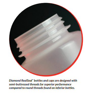 Diamond RealSeal™ bottles and caps are designed with semi-buttressed threads