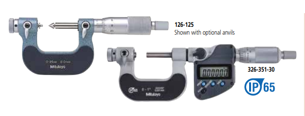 Screw Thread Micrometers - Series 326,126-Interchangeable Anvil-Spindle Tip Type
